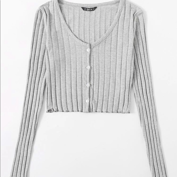 SHEIN Tops - Light Grey Cropped Rib-Knit Top